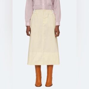 Sea New York / L / Butter Yellow Cotton Midi Skirt w Elastic Waist Designer